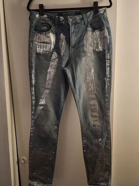 Sound Style Women's Distressed Blue Paint-Detail Jeans By Beau Dawson